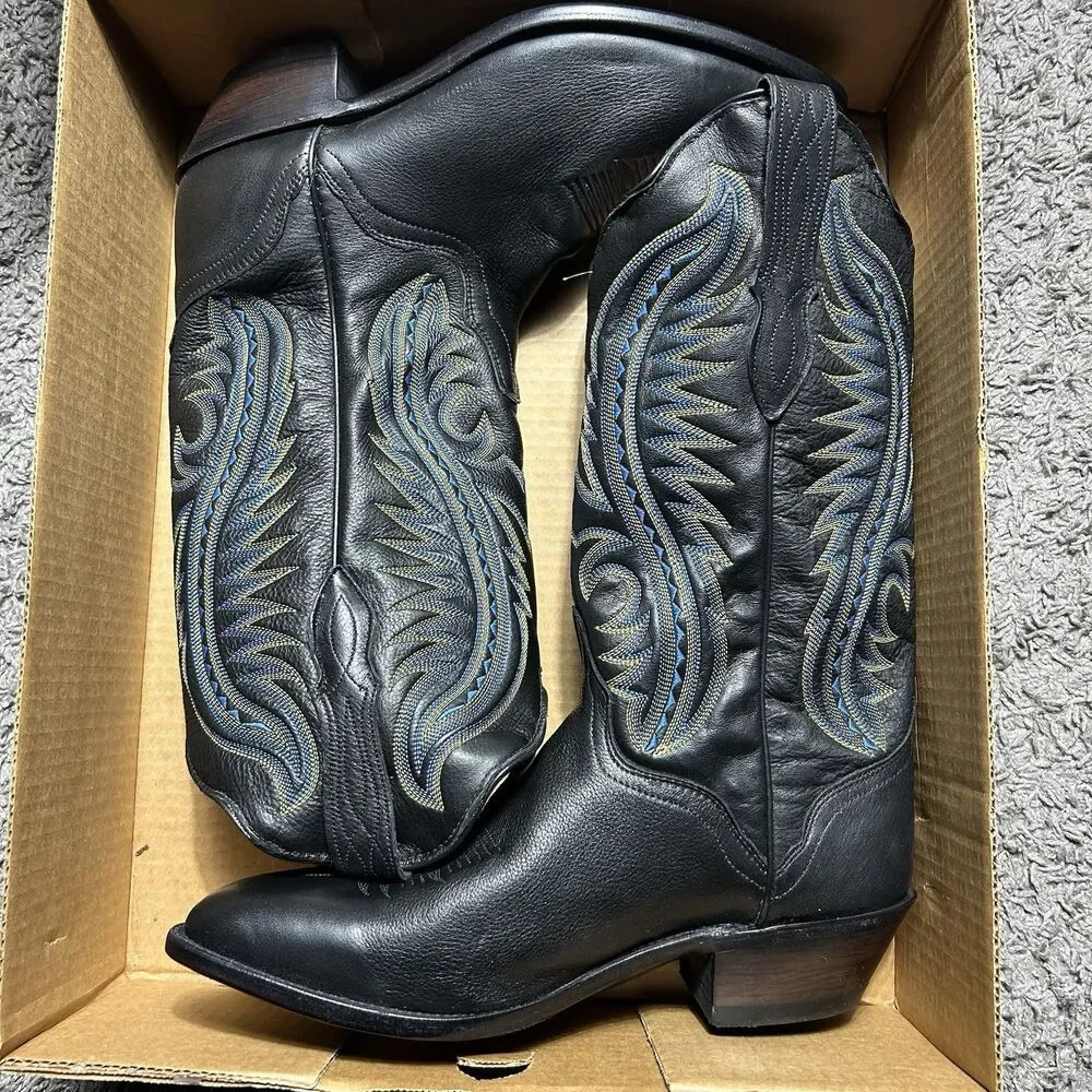 Vintage J. Chrisholm Cowboy Boots Mens 10D New In Box Black Made In USA